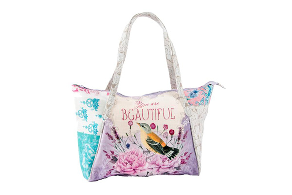 Handbag cotton linen 45x13x29 bird