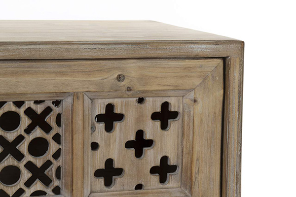 Tv cabinet wood metal 120x35x55 carved brown