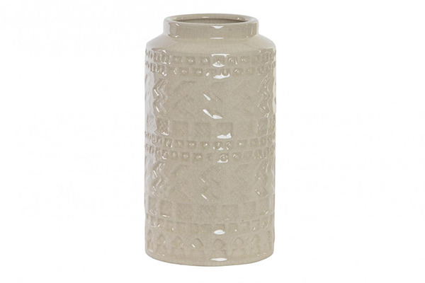 Vase porcelaine 14x14x26 africain craquelure beige