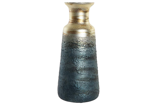 Vase glass aluminium 20x20x49 aged blue