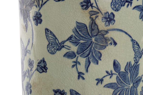 Vase crockery 13x13x24 butterfly blue