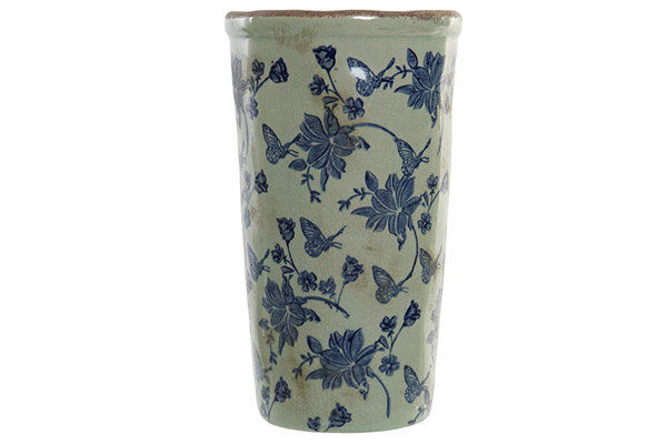 Vase crockery 13x13x24 butterfly blue