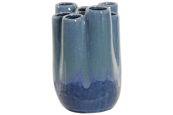 Vase stoneware 12x12x16 coral blue