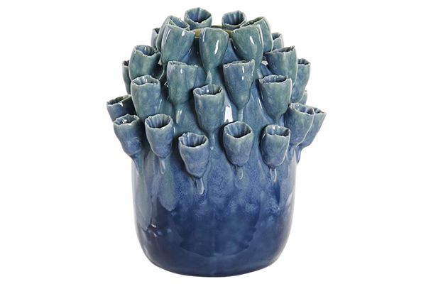 Vase stoneware 13x13x15,5 coral blue