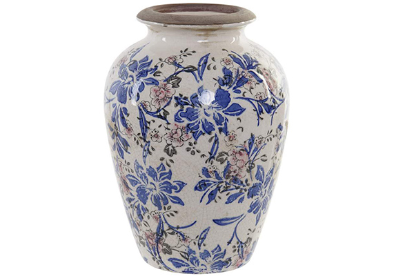 Vase stoneware 18x18x25 floral white