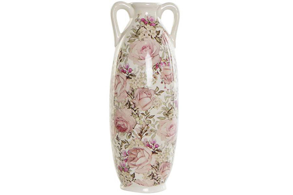 Vase ceramic 13x13x35 flowers white