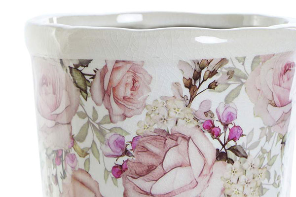 Vase crockery 14x14x25 flowers white