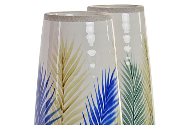 Vase stoneware 18x46,5 sheet hand painted 2 mod.