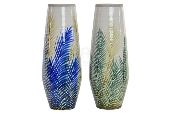Vase stoneware 18x46,5 sheet hand painted 2 mod.