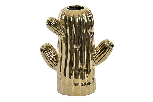 Vase ceramic 15x11x19 cactus sparkly golden