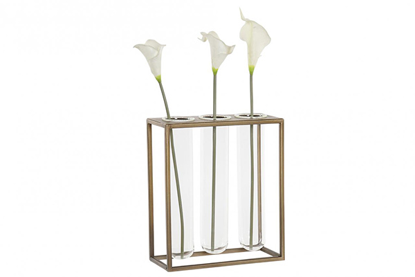 Vase set 3 glass metal 20x8x22 aged golden