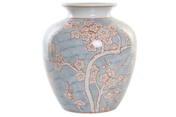 Vaso porcellana 22x22x25 fiori azzurro