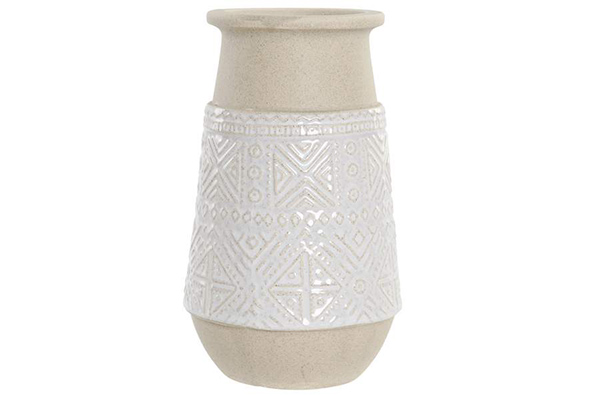 Vase stoneware 12,5x12,5x21,5 relief white