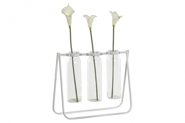 Vase set 3 glass metal 33x10x24,5 white