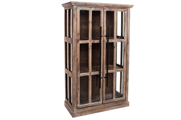 Bookcase wood glass 76x34x129 industrial aged