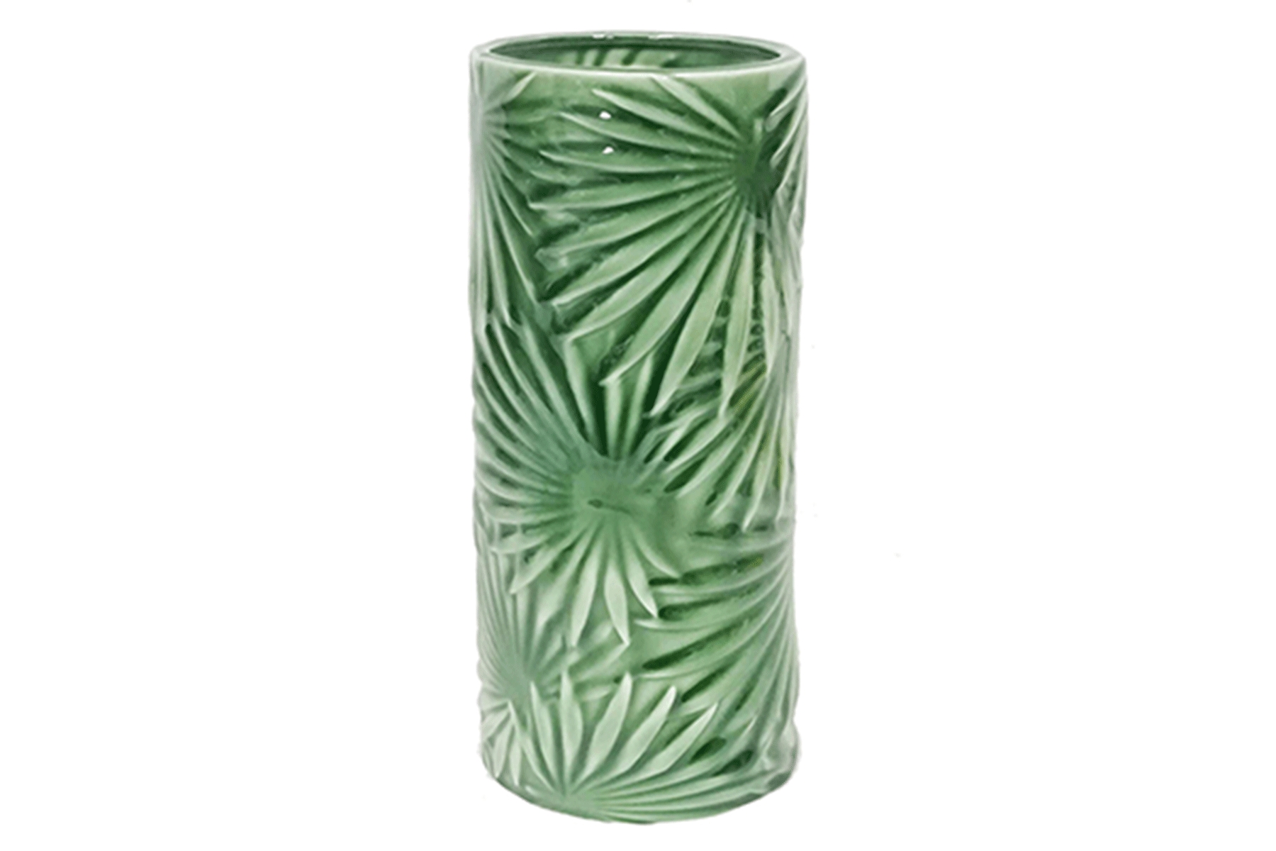 Vase porcelaine 11x11x27 feuilles vert