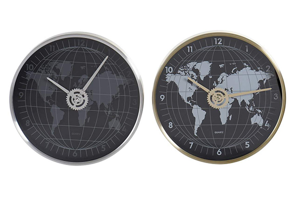 Wall clock aluminium 30x4,3x30 world map 2 mod.