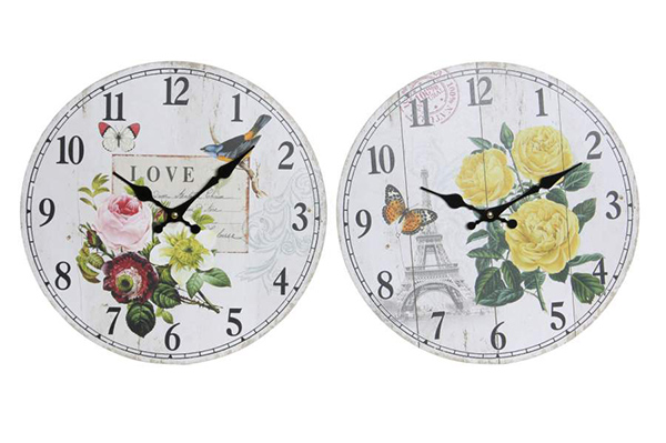 Wall clock mdf 34x4x34 flowers 2 mod.