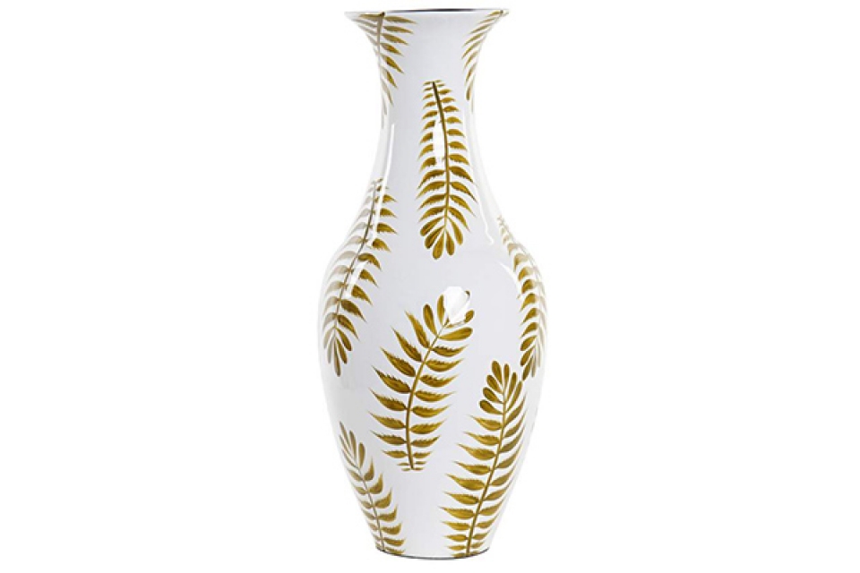 Vase mdf peint 24x24x55 feuilles laquÉ blanc