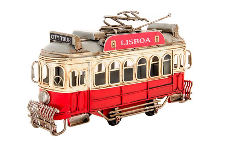 Decorative vehicle metal 21x6,5x12 trolley car red
