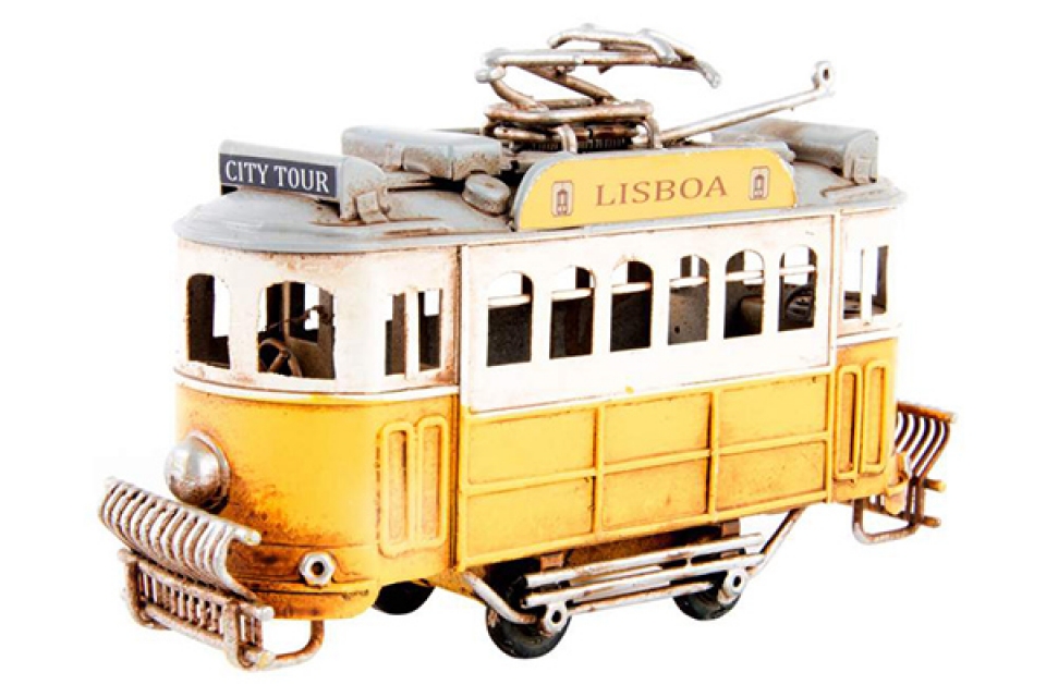 Decorative vehicle metal 13x5x8 trolley car yellow