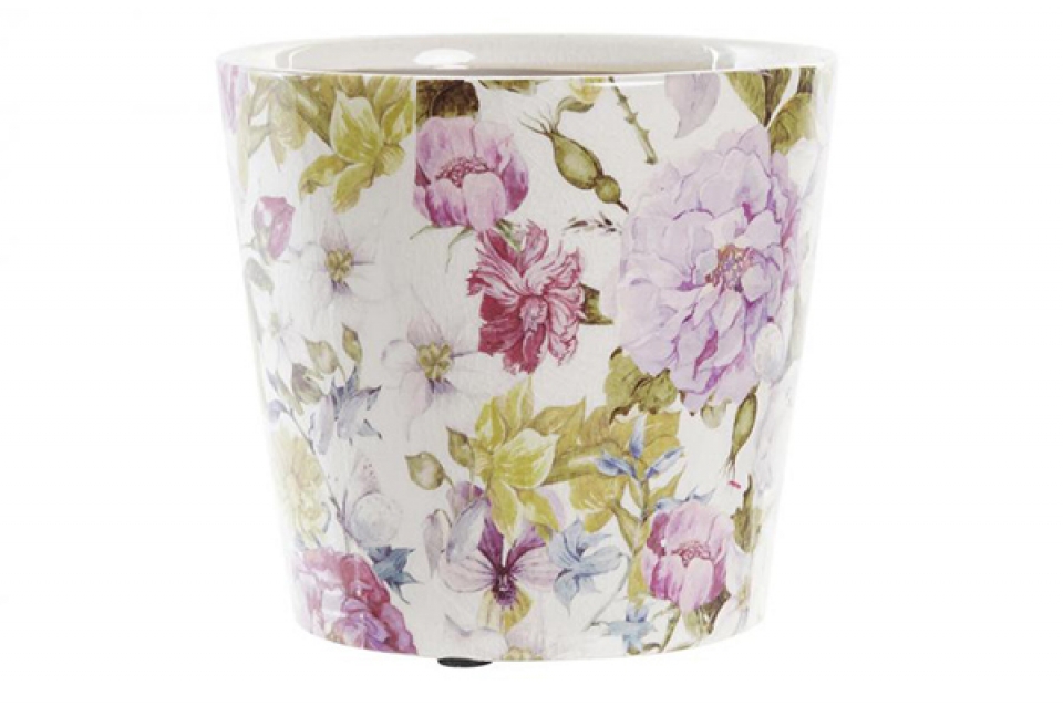 Flowerpot stand stoneware 14x14x14 flowers white