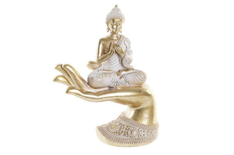 Figure resin 18x9x22 hand buddha golden