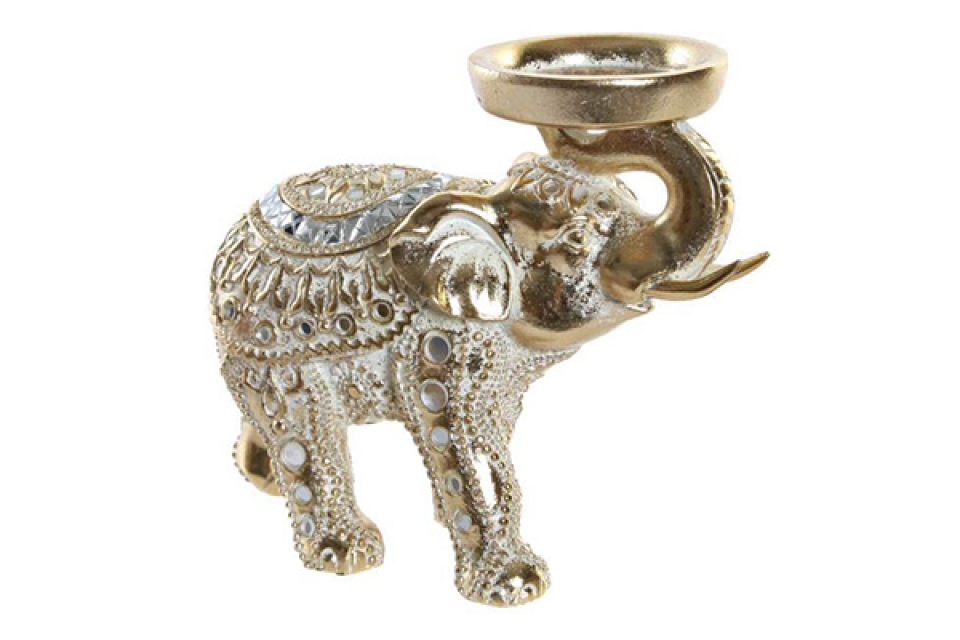 Figure resin 18x8x15 candle holder elephant golden