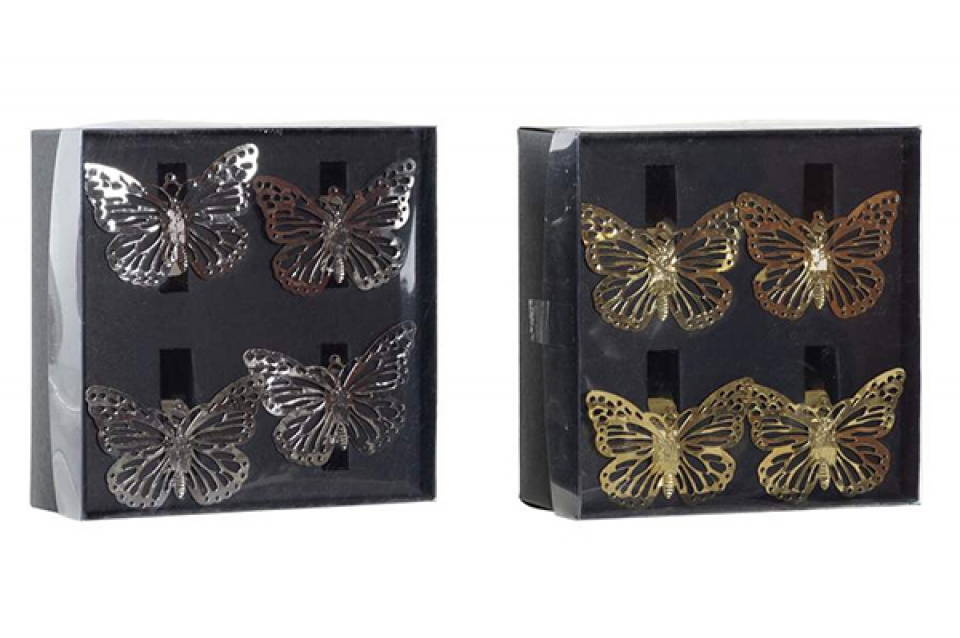 Serviette ring set 4 metal 14x14x5 butterflies 2 m