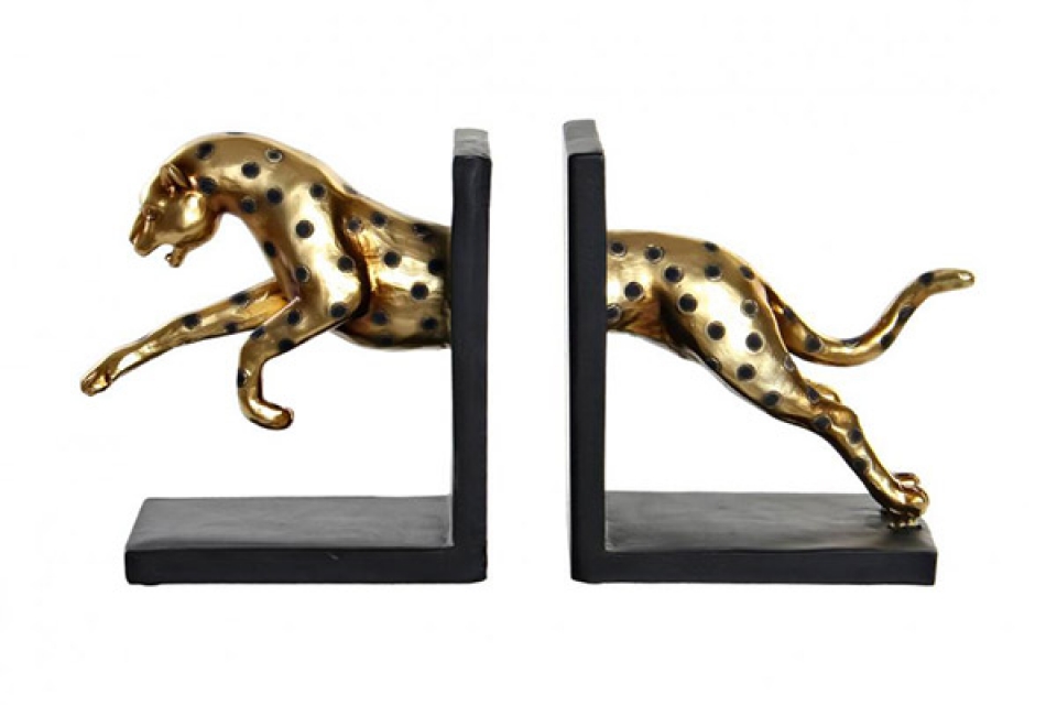 Bookend set 2 resin 34x9,5x17 leopard golden