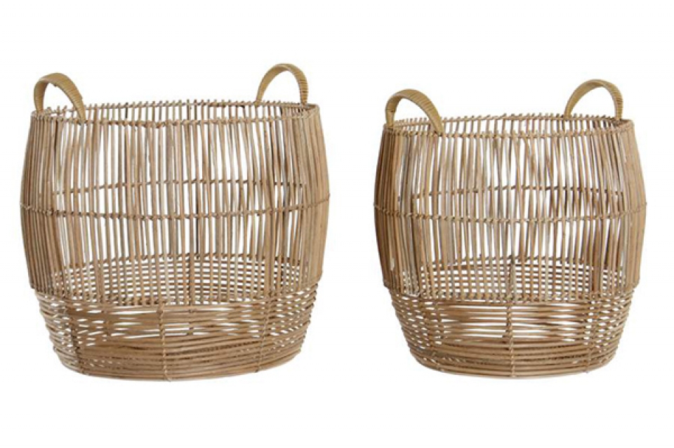 Basket set 2 rattan metal 40x40x38 light brown