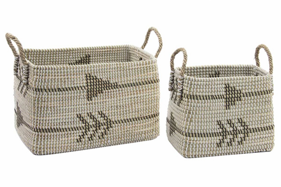 Basket set 2 fiber 44x30x38 tribal