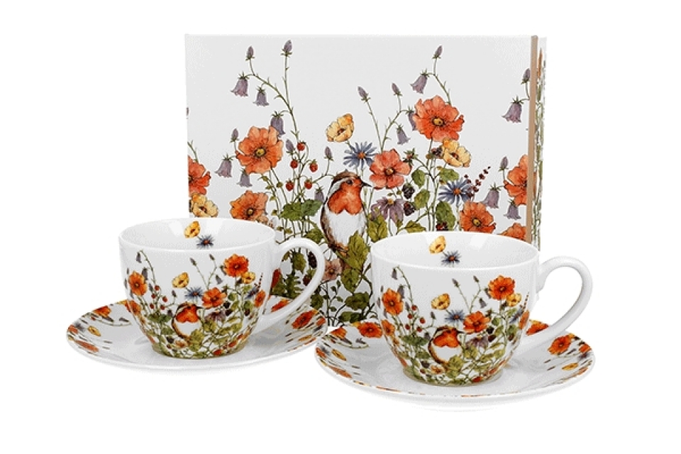 2 cups with saucers wild bird