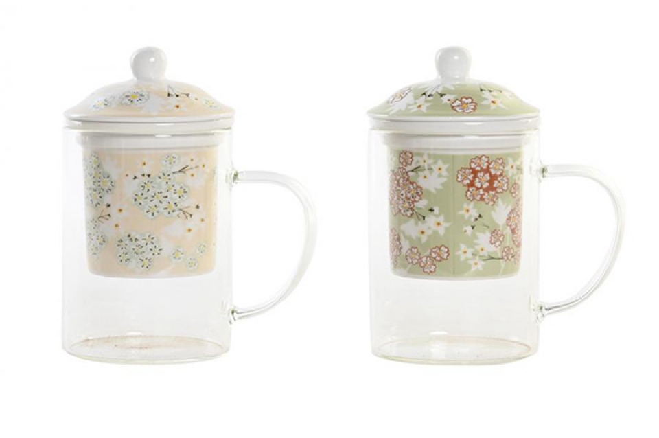 Tea mug glass porcelain 12x8x14,5 300ml, 2 mod.