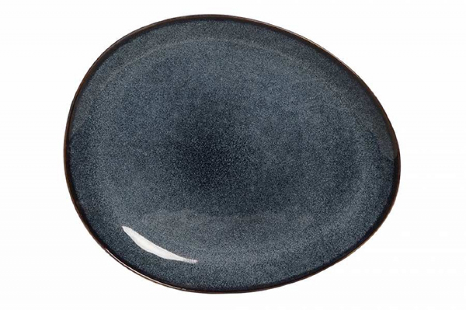 Tray stoneware 37x30,4x3,4 enameled blue