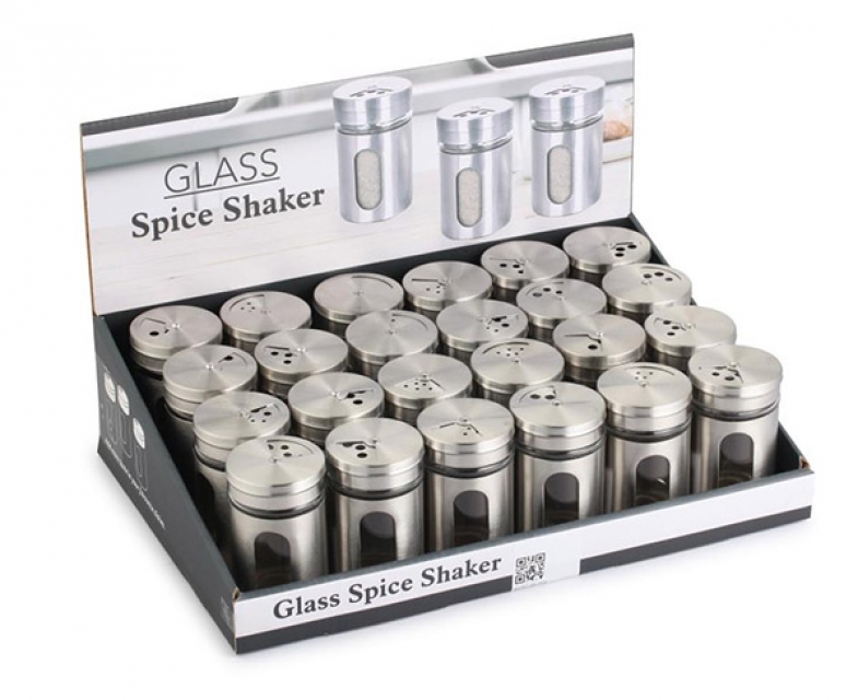 Spice rack inox glass 5x5x8,2 90ml. silver