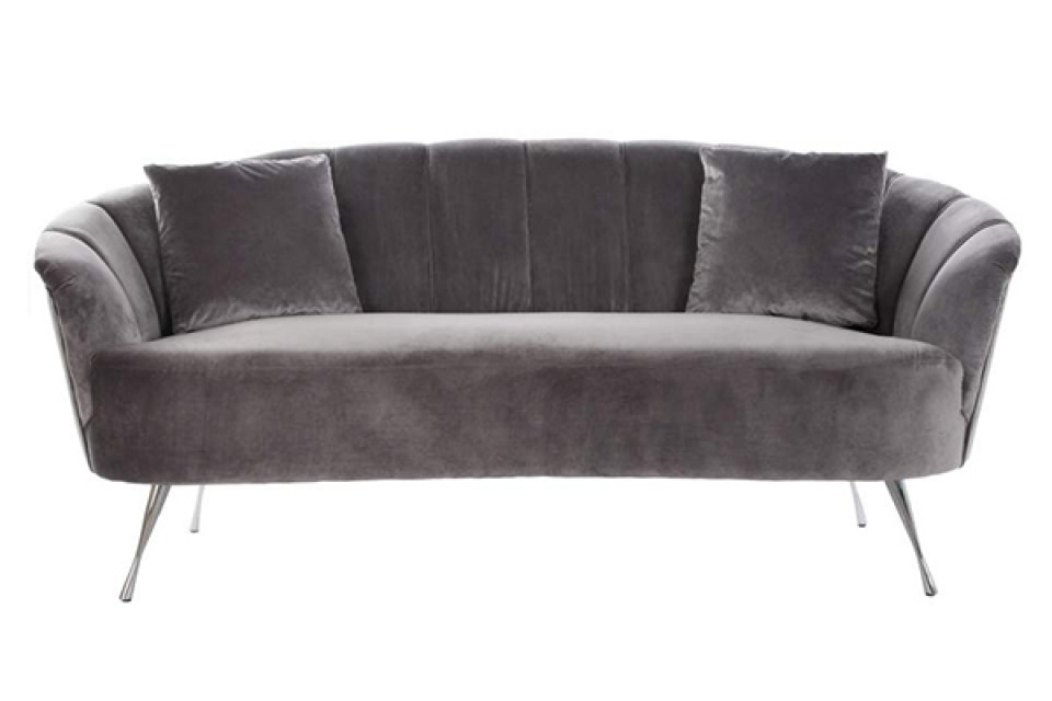 Couch velvet metal 190x84x86 2 cushions grey