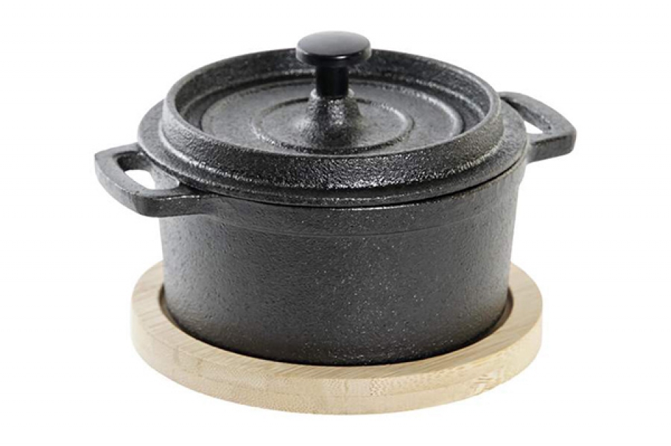 Stew pot iron bamboo 13x13x8 black