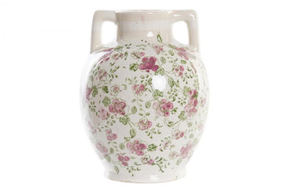 Vase stoneware 17x17x22 flowers white