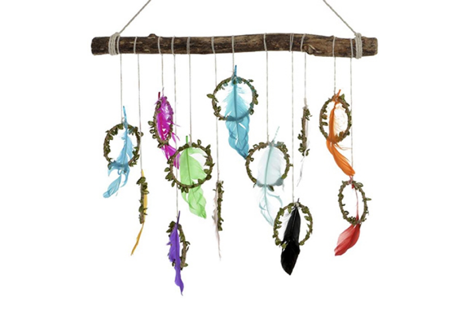 Hanging decoration feathers wood 52x3x45 natural